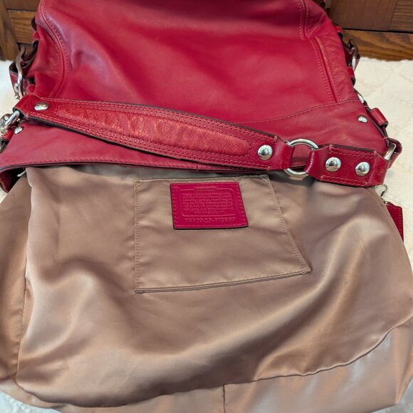 Coach  Zoe Hobo Red Leather Shoulder Bag - Picture 11 of 12
